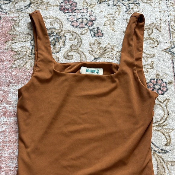 Rust / Brown Ribbed Tank Bodysuit - Picture 3 of 4